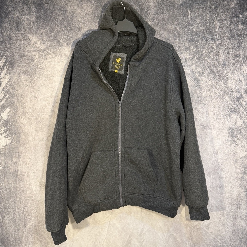 rocawear zip up hoodie Charcoal Gray 2XL Lined Heavy Sweater Workwear